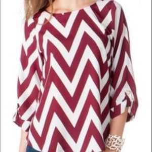 Francesca’s Maroon and White Chevron Blouse